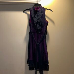 Double Zero Ruffled Top Sleeveless Black Pink Tie Belt Dress Size Small